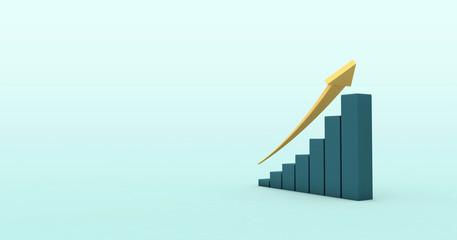 Improving your business concept background. Growing 3D bar chart with an arrow.