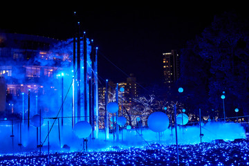 Christmas illumination with lights and smoke