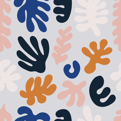 Trendy seamless pattern with abstract organic cut out Matisse inspired shapes in neutral colors