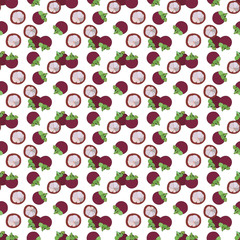 purple mangosteen seamless pattern illustration on white background. exotic tropical fruit from southeast Asia.