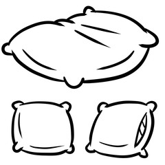 Set of pillows. Soft cushions. Large and small object. Cartoon black and white flat illustration. The element of bedroom and bed for sleep