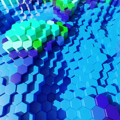 Hexagonal 3d abstract plastic block design in aquatic blue colors