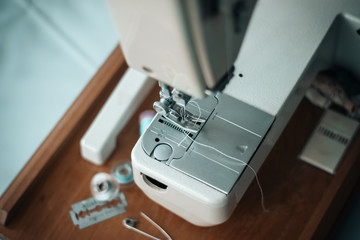 Sewing machine preparing for work close up