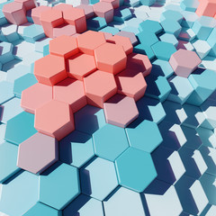 Pastel 3d plastic hexagonal patterned blocks in abstract design