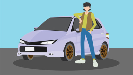 A man standing beside beautiful car and ready to travel.