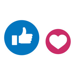 Obraz premium Thumbs up and down, heart signs on colorful round flat vector icons. social media icon. vector illustration