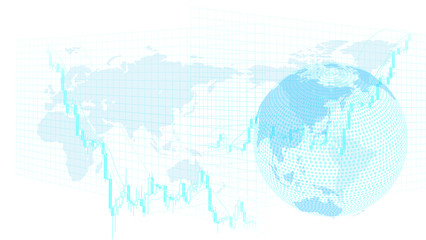 急落する株価チャートと世界地図白色背景イメージ © rrice