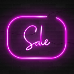 Realistic glowing neon signs. Template with the words "Sale". 3D vector illustration