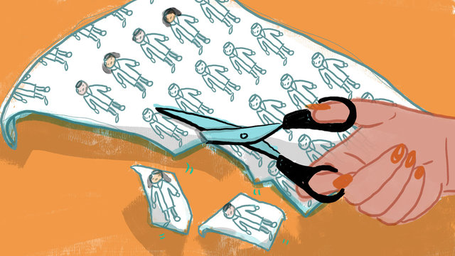 Doctors and nurses isolated and separated on paper by scissors, social isolation