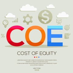 coe mean (cost of equity) ,letters and icons,Vector illustration.