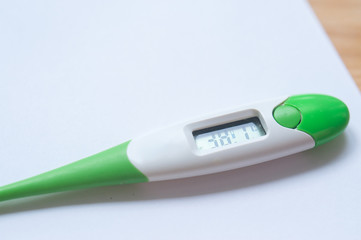 Medical concept. Thermometer. Copy space. Top view