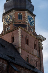 Hamburg, Germany: The clock on the bell tower of the Church of St. Catherine (Hauptkirche St....