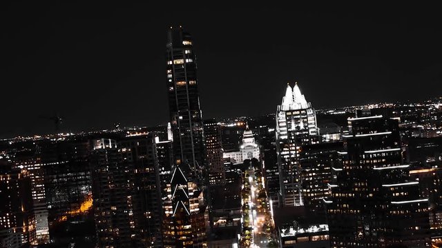 4K Austin Texas State Capitol Building at Night Time Lapse Drone Footage