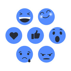 Set of Emoticon with emoji Flat Design Style blue color, social media reactions. smiley vector illustration