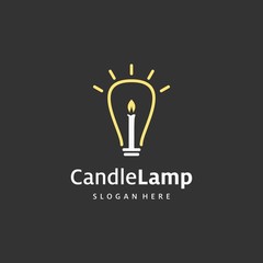 candle lamp logo design template inside the light bulb