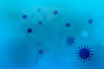 Fototapeta na wymiar Covid-19 concept with world map watermark blue background.