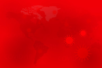 Covid-19 concept with world map watermark red background. Vector illustration.