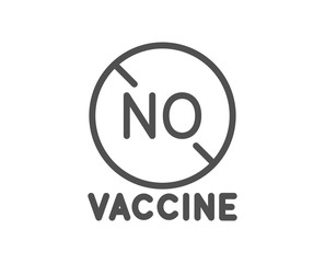 No vaccine line icon. Coronavirus disease sign. Pandemic infection symbol. Quality design element. Editable stroke. Linear style no vaccine icon. Vector