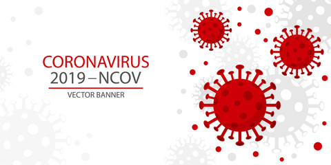 Corona virus - 2019 - nCoV. Covid 19 Banner with Coronavirus Bacteria Cell Icons. Coronavirus concept Vector illustration. - obrazy, fototapety, plakaty