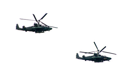 Fototapeta na wymiar military helicopters fly in the sky and patrol the situation
