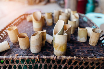 Bamboo glass used drink water. Local Product in Thailand. 
