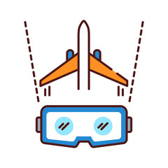 VR aviation color line icon. Pilot training and simulation. Smart industry. Pictogram for web page, mobile app, promo. UI UX GUI design element. Editable stroke.