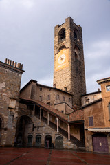 Fototapeta premium The civic tower, known by the name of Campanone. Citta Alta, Bergamo, Italy.