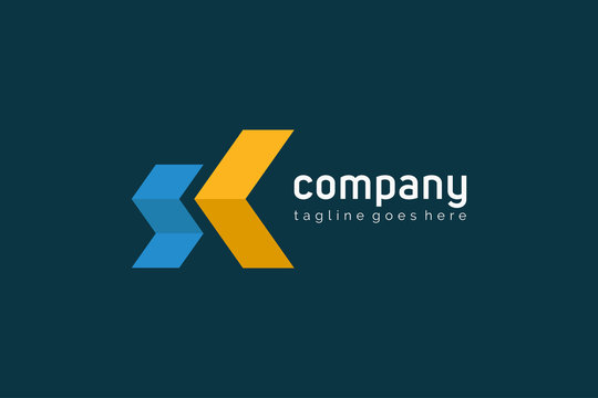 Geometric Ribbon Arrows Initial Letter S and K Linked Logo. Usable for Business, Real Estate, Architecture and Building Logos. Flat Vector Logo Design Template Element.