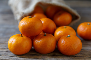 Oranges on the old wooden floor