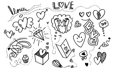 Set of love. Hand drawing. Doodle style. for your design.