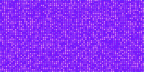 Blue and white pixels on purple background. Small pixels or squares as particles evenly to each other. Bright colours. Background for posters, banners, business cards, videos, sites and blogs.