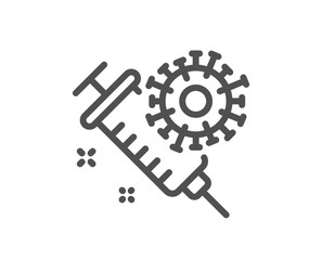 Coronavirus vaccine line icon. Covid-19 syringe sign. Corona virus symbol. Quality design element. Editable stroke. Linear style coronavirus vaccine icon. Vector