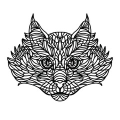 Cat's portrait stylized. Hand drawn, line art black and white doodle illustration design for coloring book page