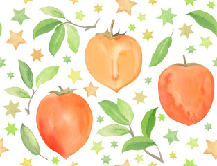 Seamless pattern of persimmon and stars