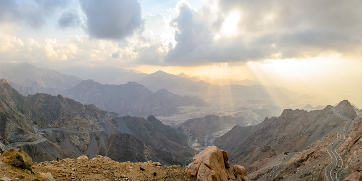 cloudy sky and mountains range at Al Taif, Saudi Arabia