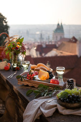 Breakfast above the roofs of Mala Strana in Prague, Czech Republic