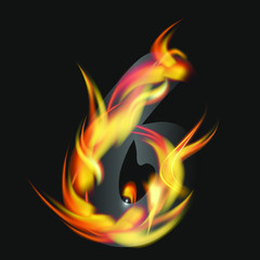 number 6 fire or feel of horror, burn letters, Latin fonts from fire, font collections, fire for creative business logos and GAME