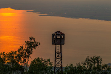 The background of the twilight evening in the blurring of the sunset during the day, overlooking...