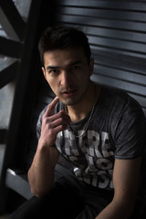 man guy metal portrait look chain gray