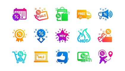 Shopping, Sale and New. Discount icons. Hot offer classic icon set. Gradient patterns. Quality signs set. Vector