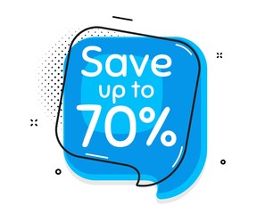 Save up to 70%. Thought chat bubble. Discount Sale offer price sign. Special offer symbol. Speech bubble with lines. Discount promotion text. Vector