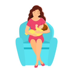 Mother breastfeeding baby. Flat style. Vector illustration