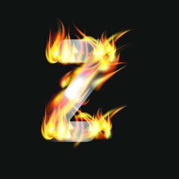 letter Z fire or shades of horror, burning letters, Latin fonts from fire, collection of fonts, fire for creative business logos and GAME