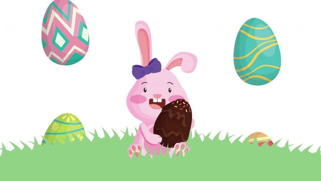 happy easter animated card with rabbit and egg painted