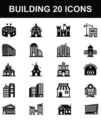 Modern Buildings Icon Set Concept Vector Icon Design, Exterior facade of historical building enterance gate Stock illustration, Sky Scrapper Real Estate Sign