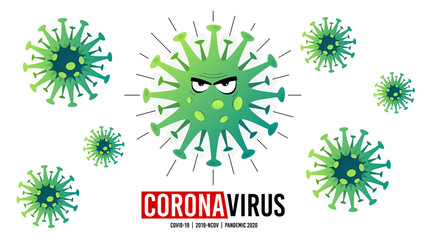 Angry coronavirus COVID-19. Corona virus outbreak. 2019-ncov pandemic. Stop coronavirus disease. Respiratory influenza covid virus. Quarantine and self-isolation. Covid-19 pandemic virus. Vector