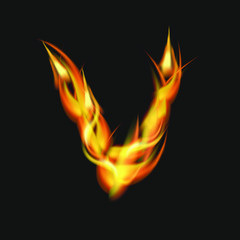 Fototapeta premium letter V fire or shades of horror, burning letters, Latin fonts from fire, collection of fonts, fire for creative business logos and GAME