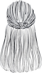 Romantic half crown braid hairstyle - long straight hair - vector illustration