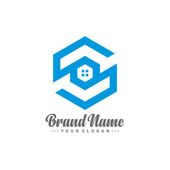 Hexagon with letter S architecture logo template, House logo design concept vector, icon, symbol