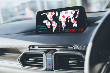 futuristic interface dashboard digital ai for driver scanning data map navigator for stop covid 19 virus covid-19 or corona protected Help protect For social distancing world and people stop virus